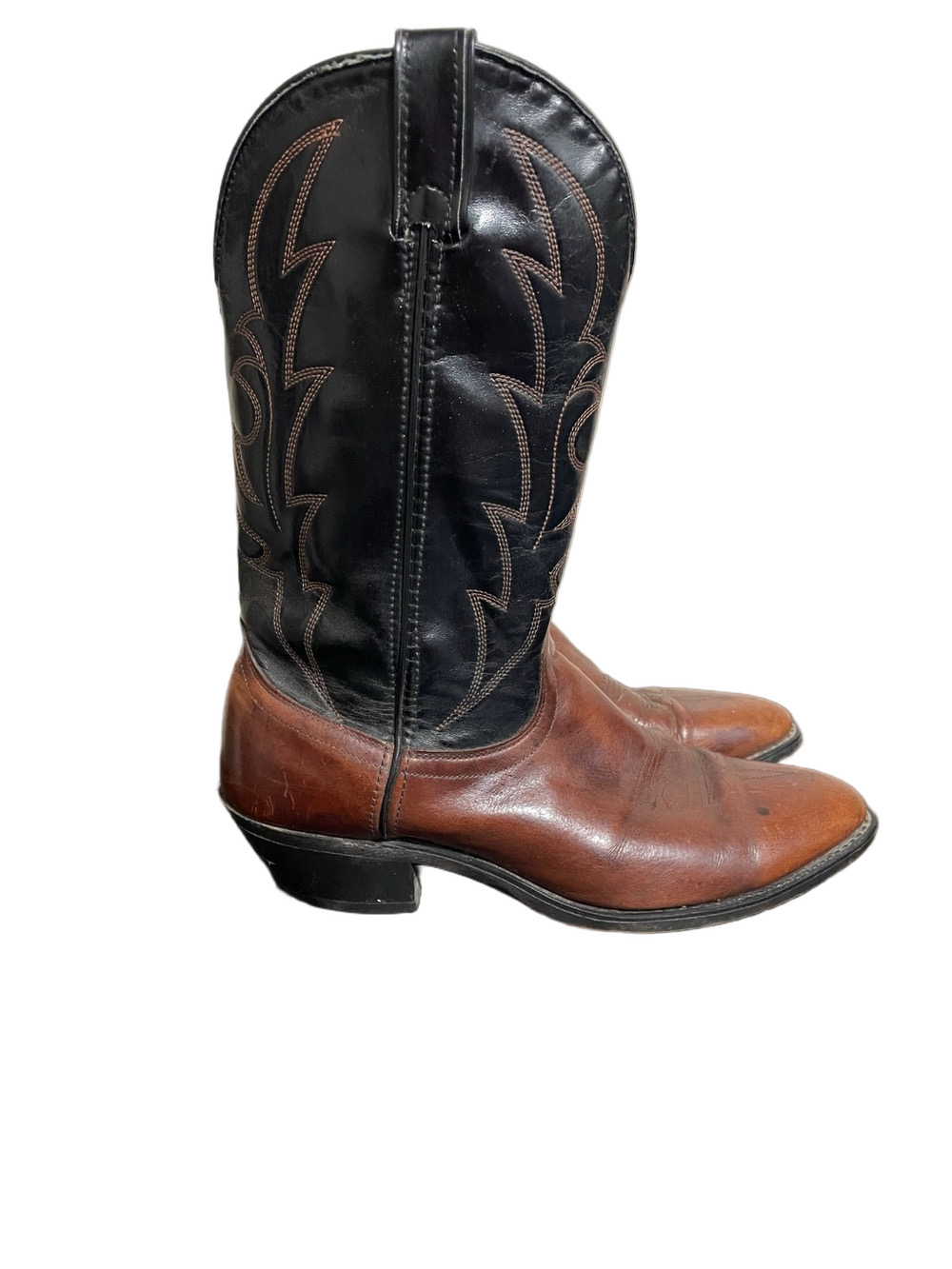 Laredo Two-Tone Western Leather Boots in Brown & Black Size 9.5EE